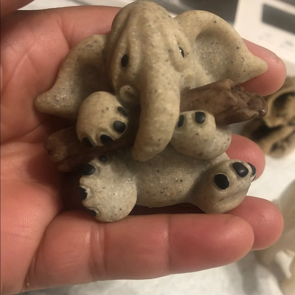Vintage Mini Elephant Figurine Set in Beige, Cream, Brown and Blue